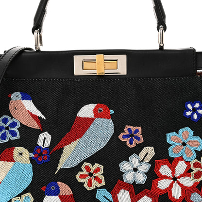 Fendi Denim Vitello Dolce QuTweet Beaded Medium Peekaboo Iconic Satchel Dark Blue Multicolor Black 8 of 12