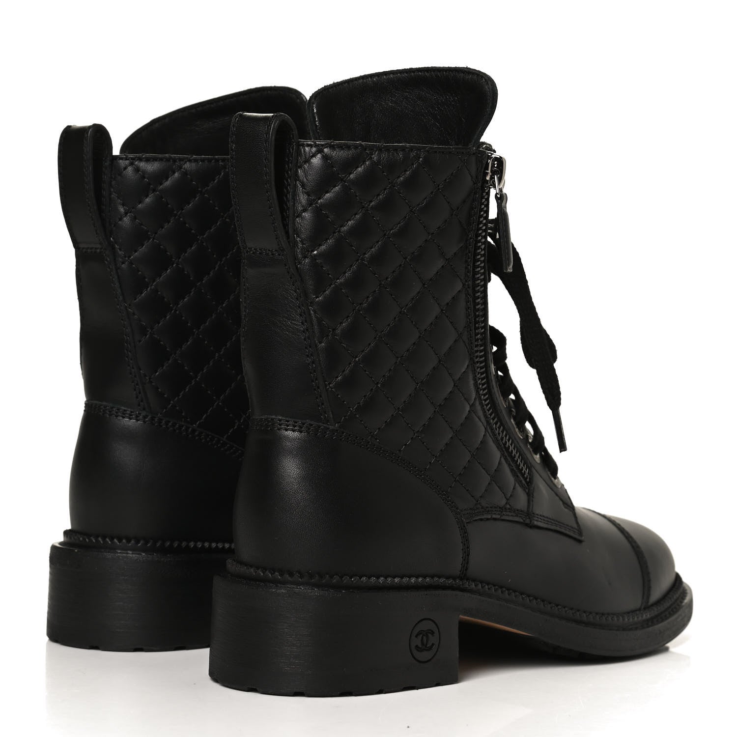 Chanel Calfskin Quilted Lace Up Combat Boots 36 Black 4 of 14