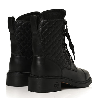 Chanel Calfskin Quilted Lace Up Combat Boots 36 Black 4 of 14