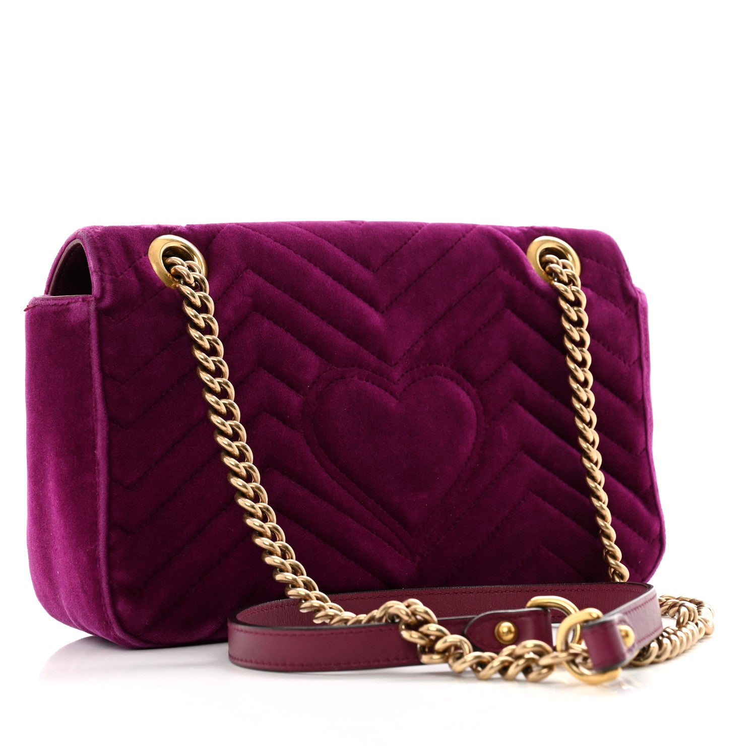 Gucci Velvet Matelasse Small GG Marmont Shoulder Bag Fuchsia Violet Cyclamen 2 of 14