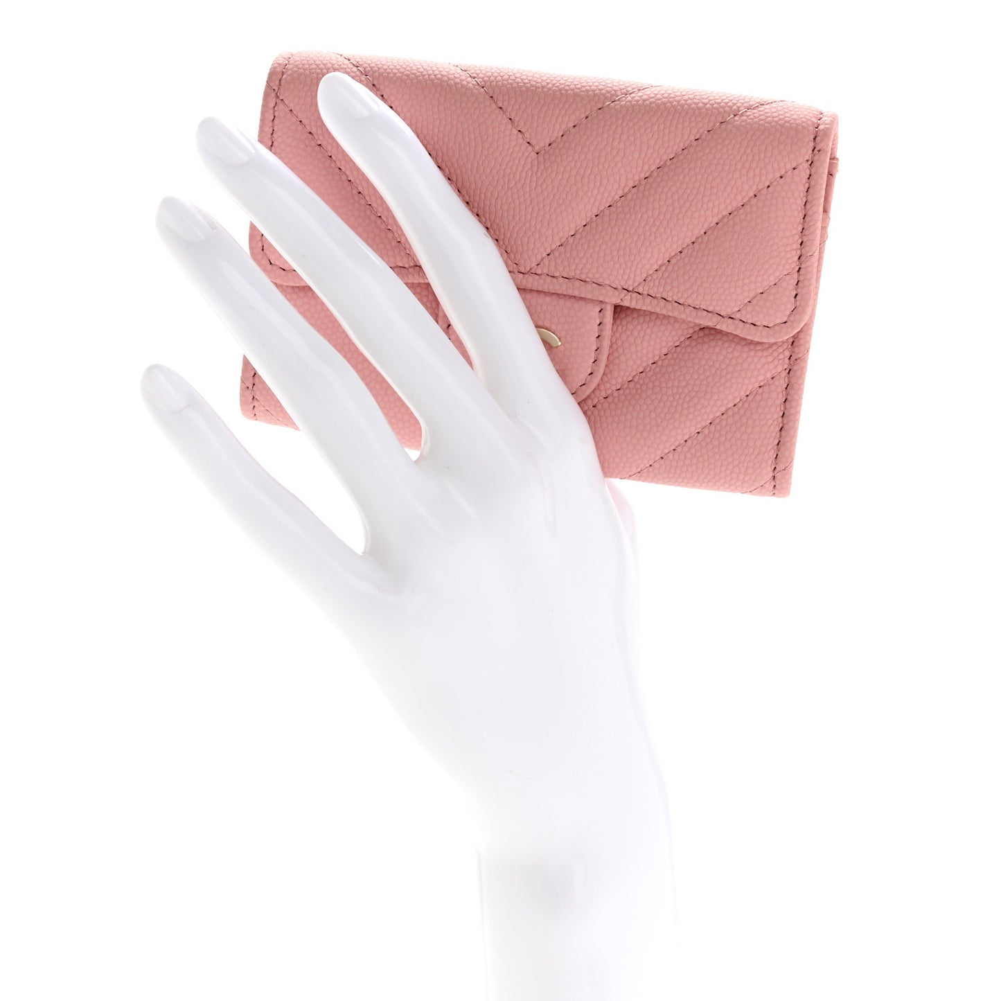 Caviar Flat Chevron Quilted Flap Card Holder Pink