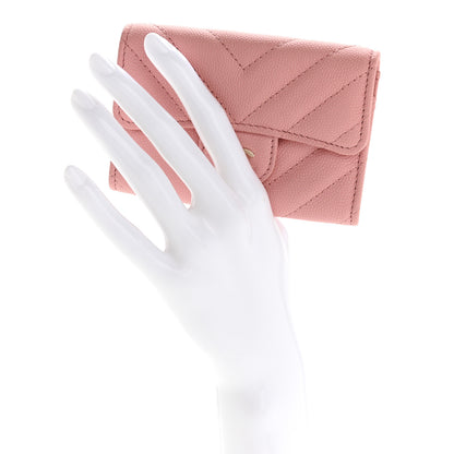 Chanel Caviar Flat Chevron Quilted Flap Card Holder Pink 2 of 10