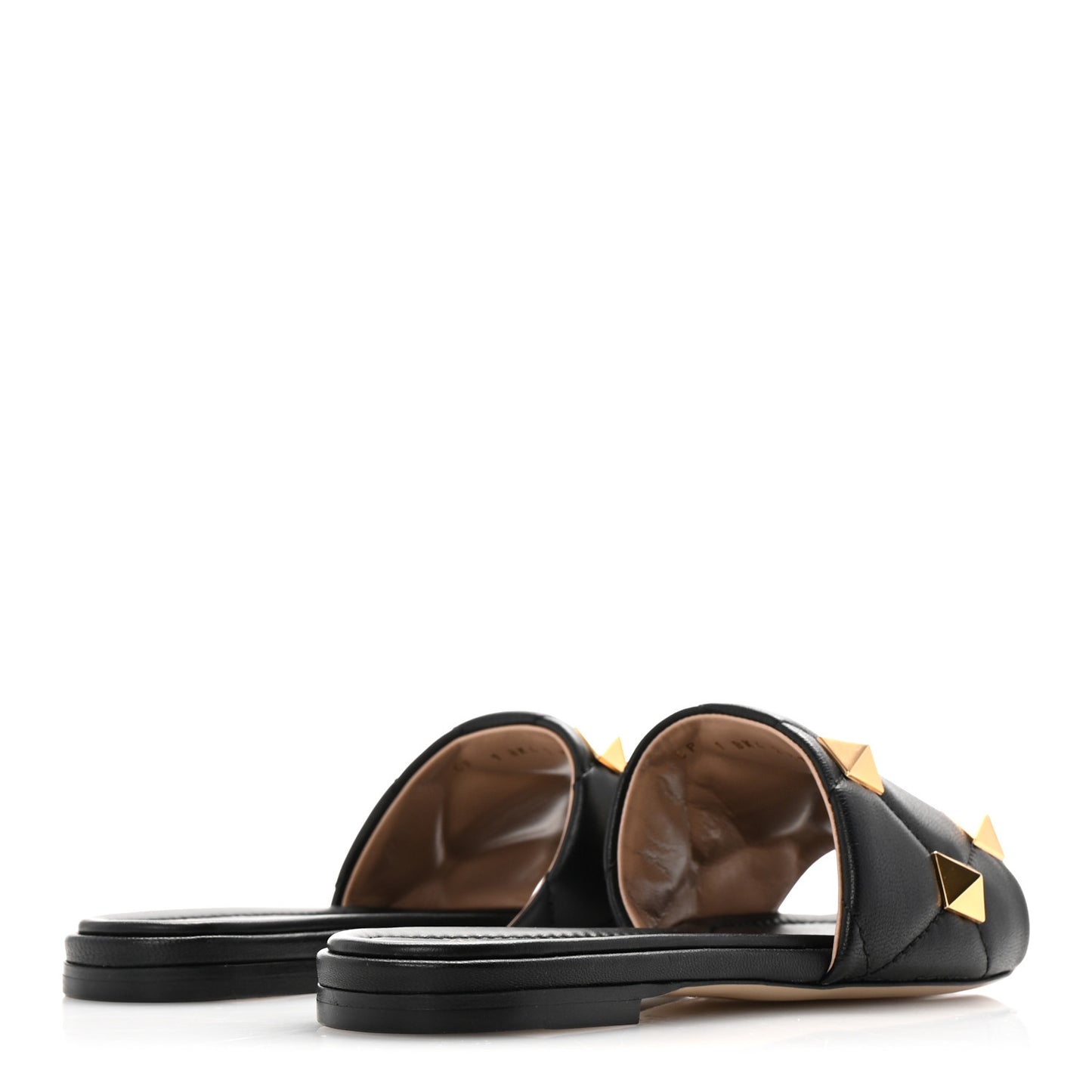 Nappa Roman Stud Flat Slide Sandals 37 Black