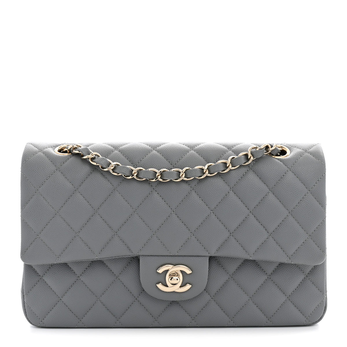 Caviar Quilted Medium Double Flap Grey