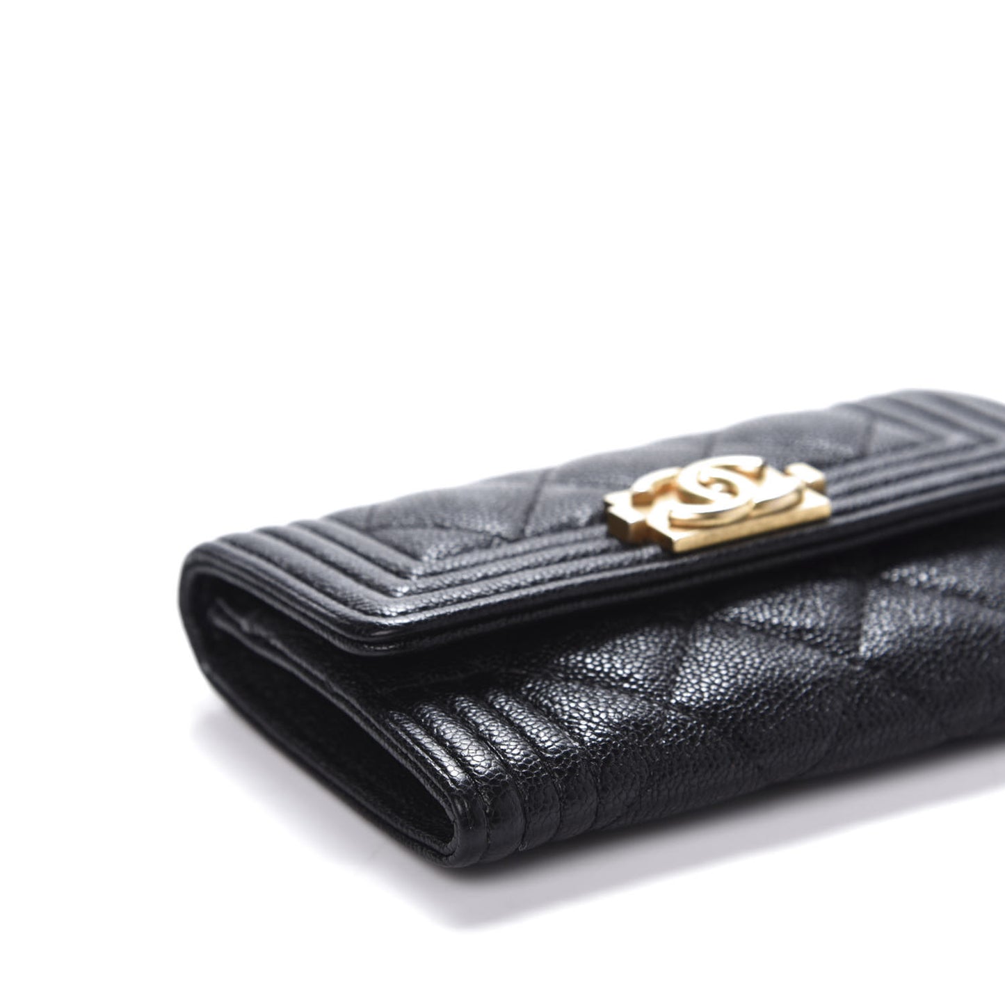 Caviar Quilted Boy Flap Card Holder Black