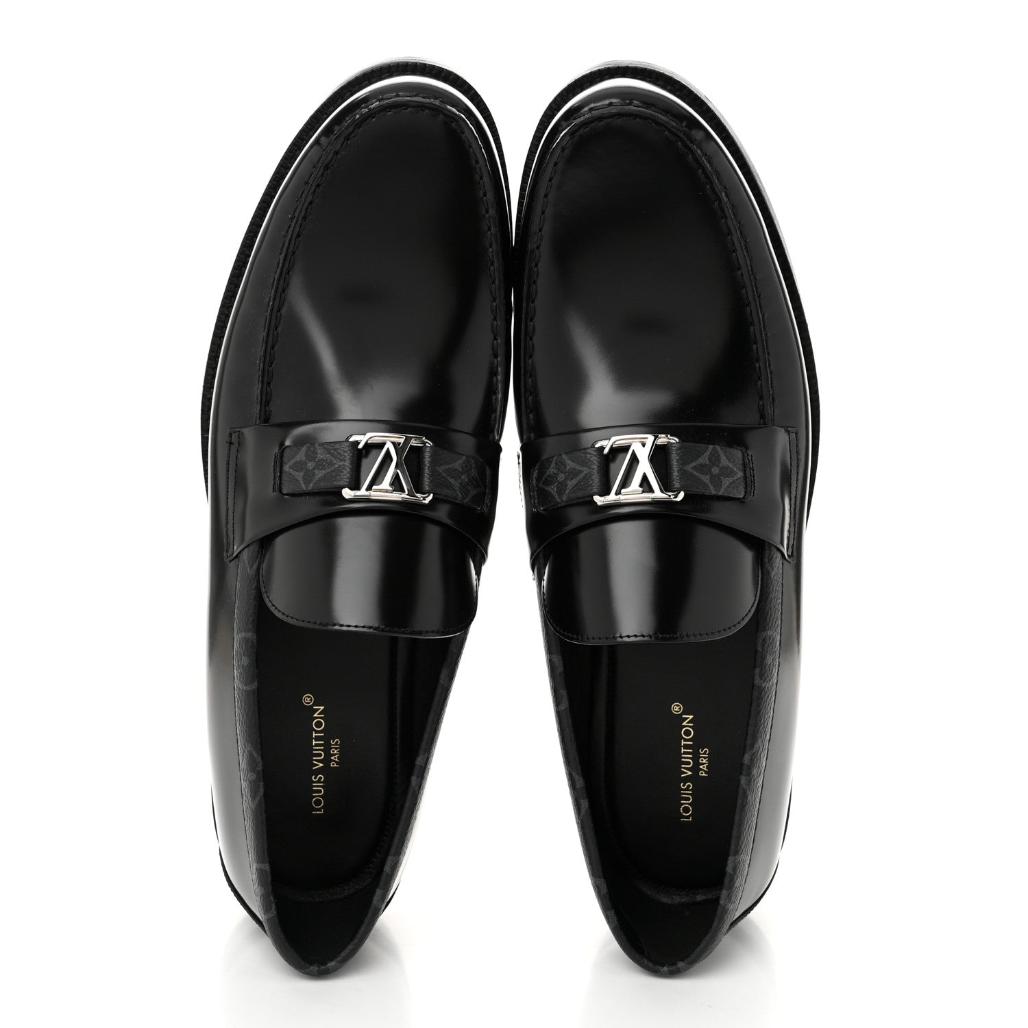 Louis Vuitton Calfskin Monogram Eclipse Mens Major Loafers 12 Black 2 of 10
