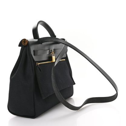 Hermes Military Toile Vache Hunter Herbag Zip Retourne PM 31 Black 3 of 10