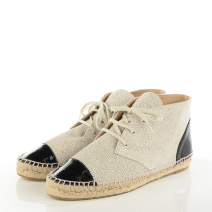 Chanel Crackled Calfskin High Top Espadrilles 41 Light Beige Black 3 of 8