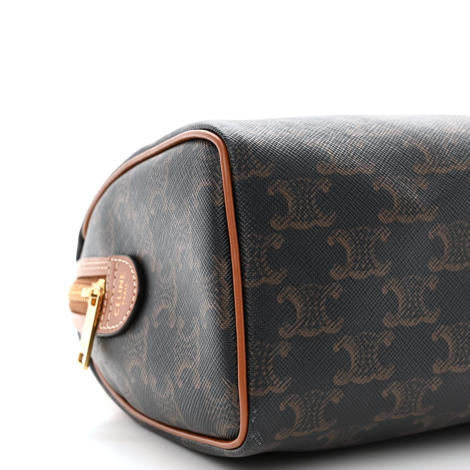 Celine Triomphe Canvas Calfskin Small Boston Bag Tan 9 of 11