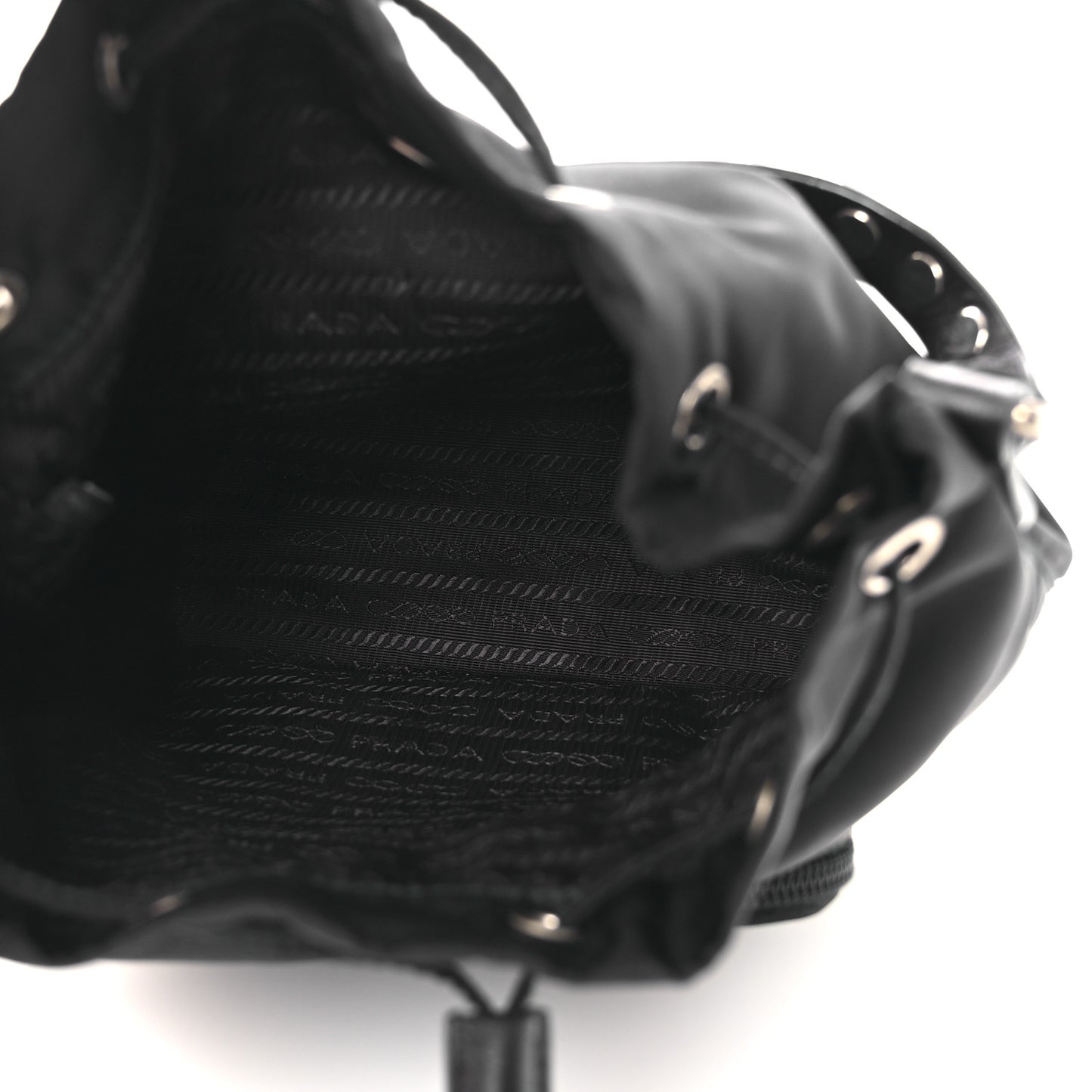 Tessuto Nylon Studded New Vela Mini Bucket Crossbody Bag Black