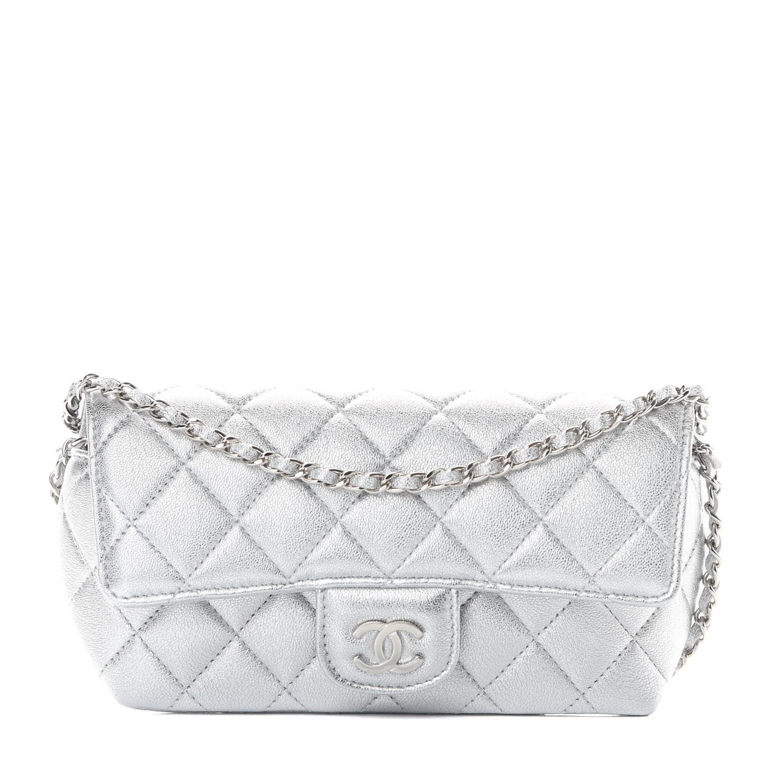 Chanel Metallic Lambskin Quilted Glasses Case With Chain Silver 1 of 12