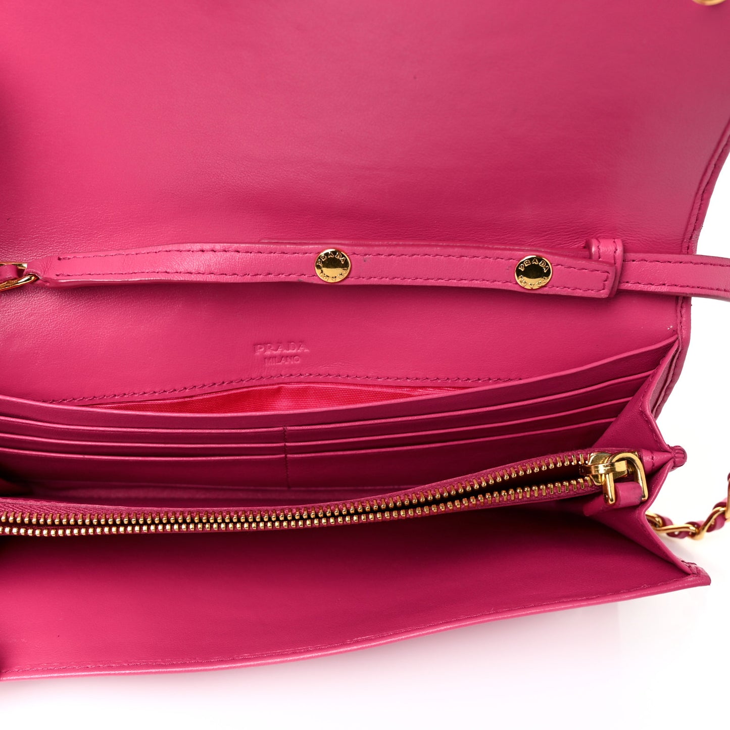 Soft Calfskin Quilted Chain Wallet Fuxia