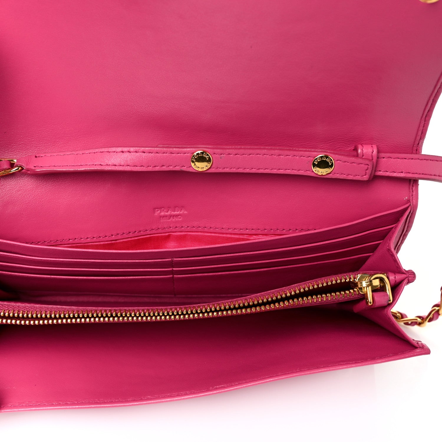Prada Soft Calfskin Quilted Chain Wallet Fuxia 4 of 8