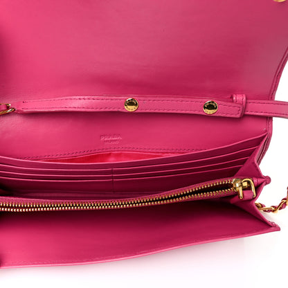 Prada Soft Calfskin Quilted Chain Wallet Fuxia 4 of 8