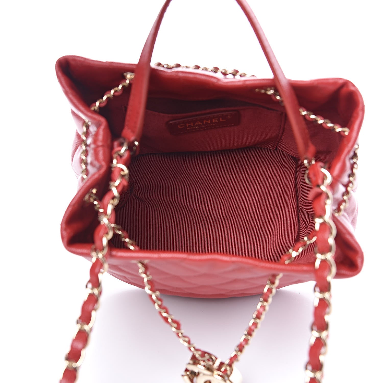 Chanel Caviar Quilted Rolled Up Bucket Drawstring Bag Red 5 of 10