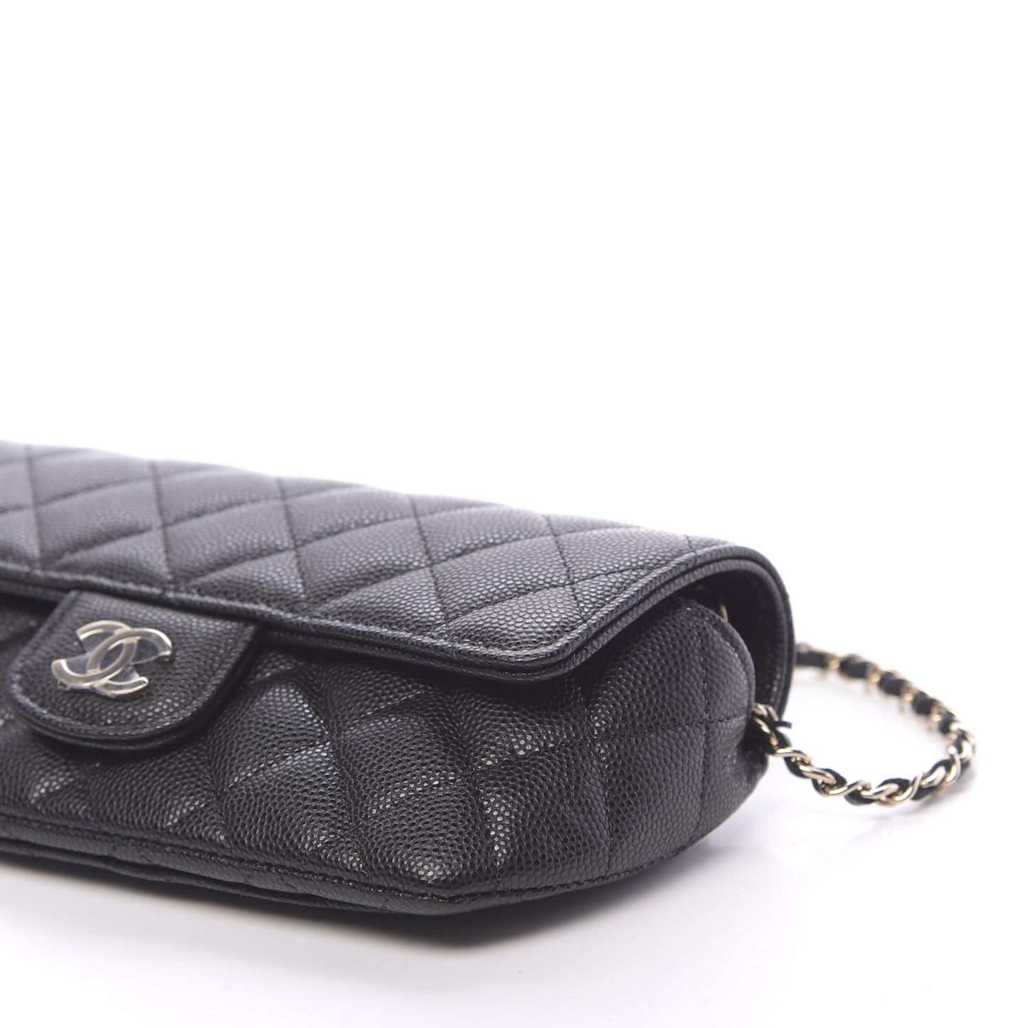 Caviar Quilted Glasses Case With Chain Black