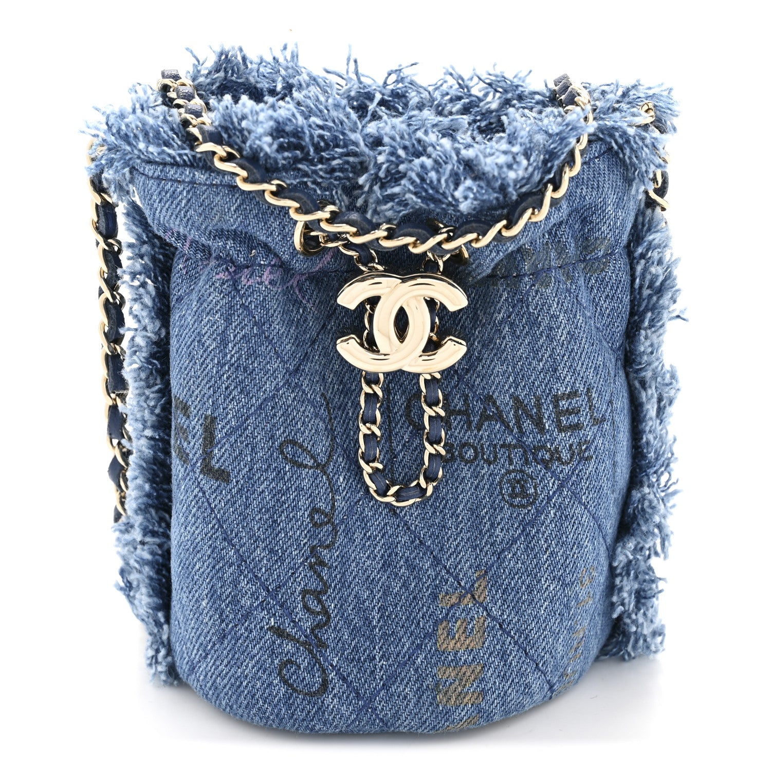 Chanel Denim Quilted Mood Mini Bucket With Chain Blue Multicolor 1 of 13