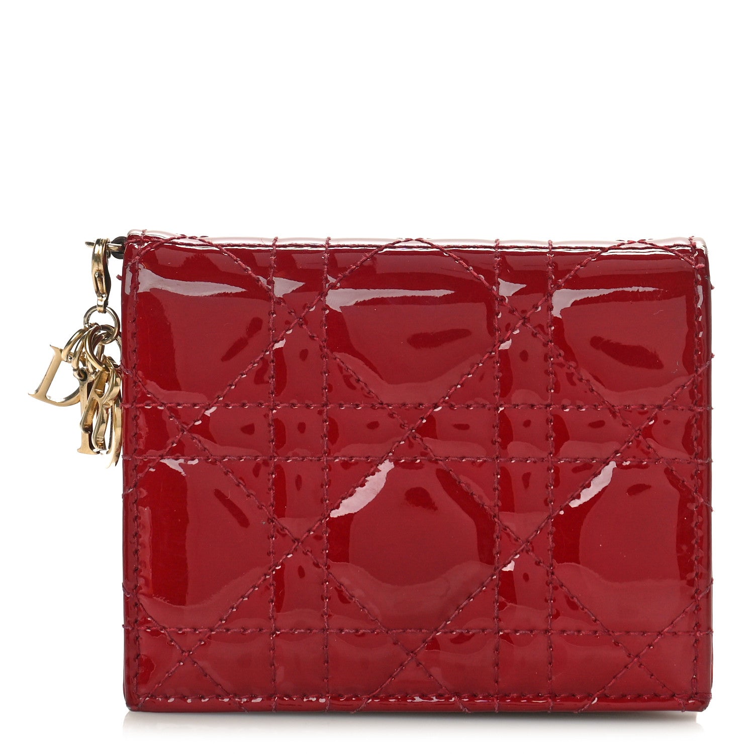 Christian Dior Patent Cannage Mini Lady Dior Wallet Cherry Red 1 of 8