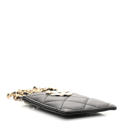 Chanel Lambskin Quilted Glitter Card Holder On Chain Black 5 of 10