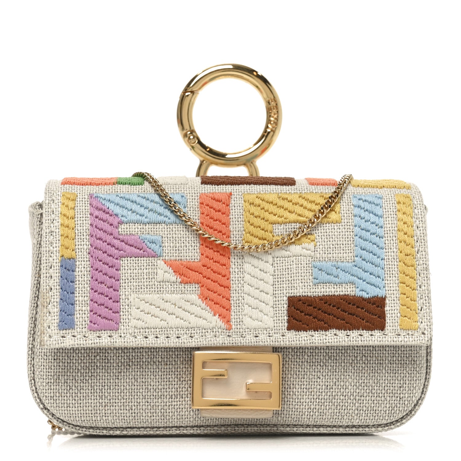 Fendi Canvas Vitello King FF Multicolor Embroidered Nano Baguette Charm Multicolor 2 of 16
