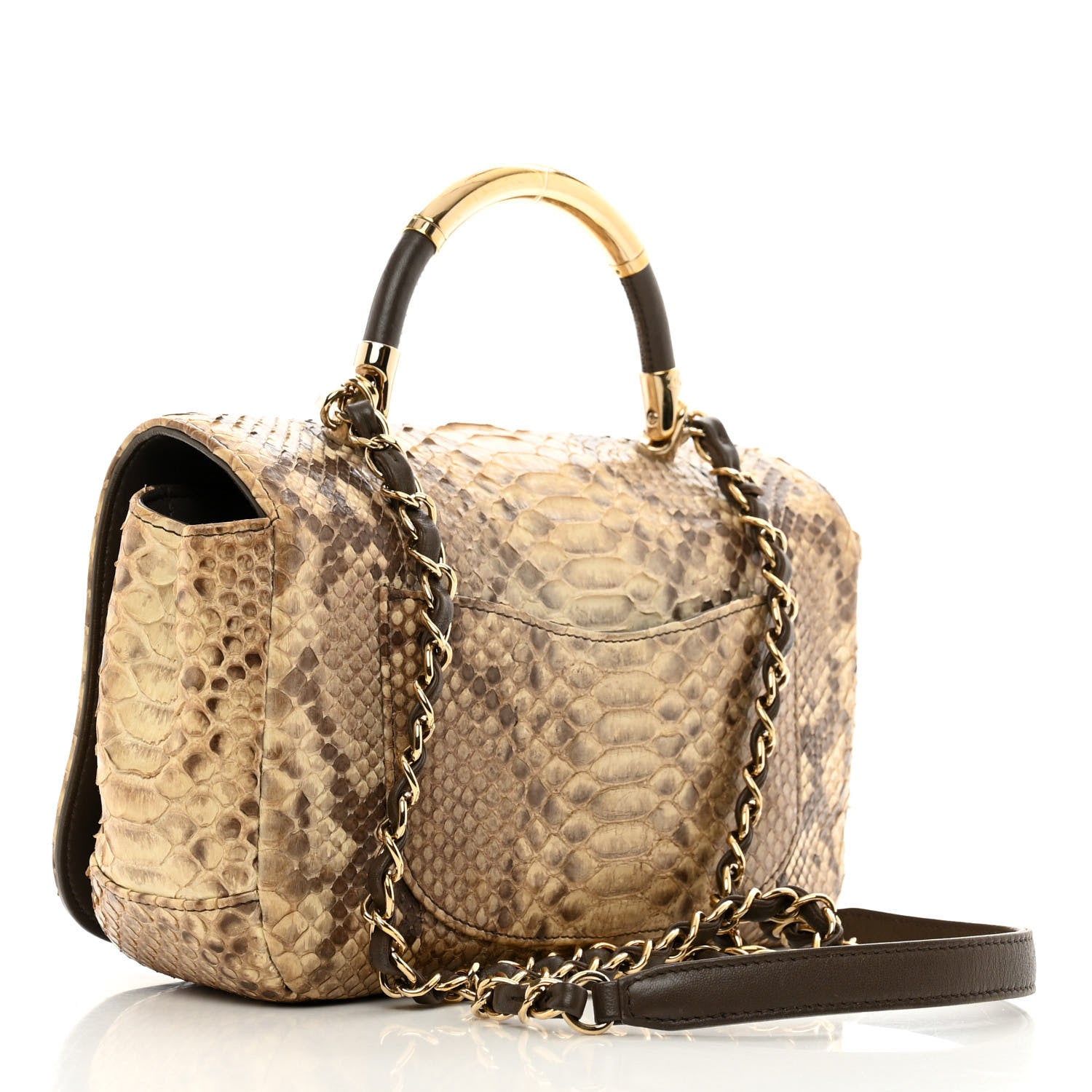 Chanel Snakeskin Metal Top Handle Carry Chic Flap 3 of 13