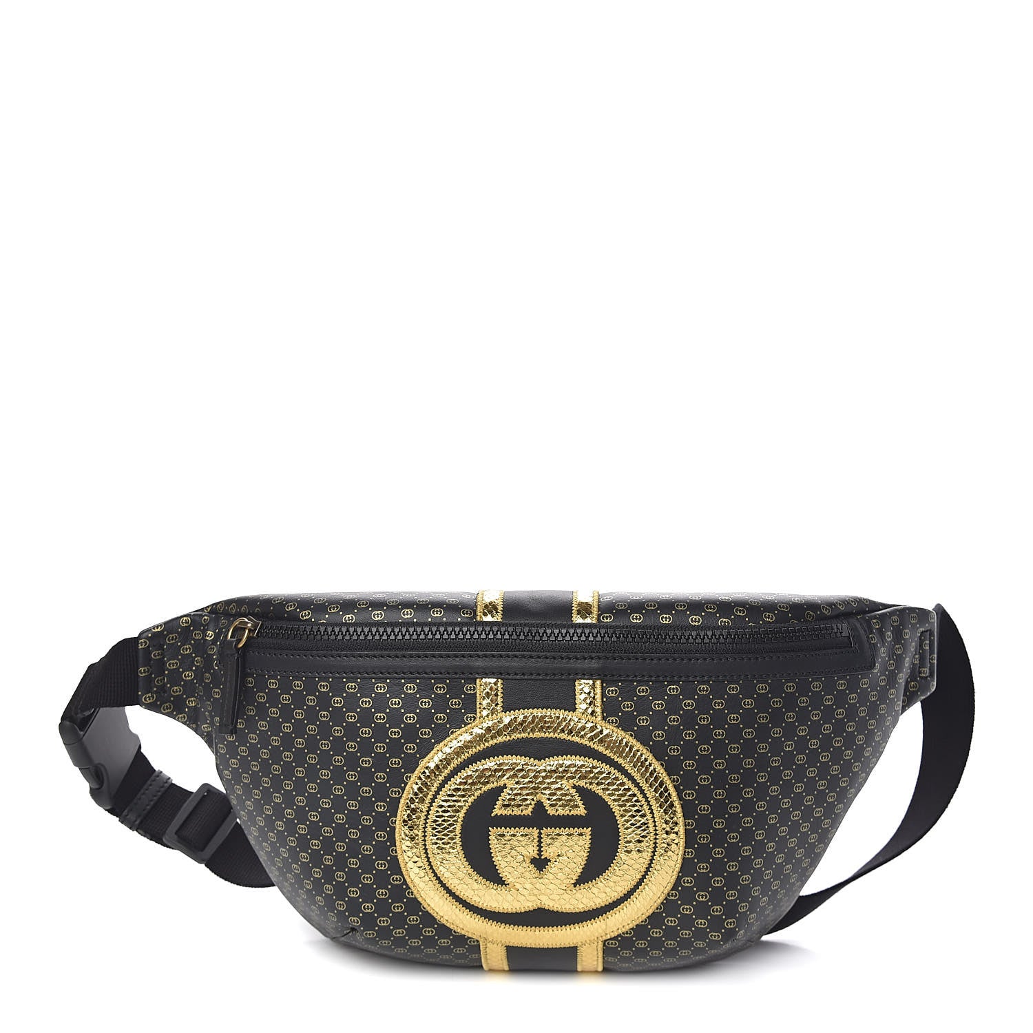 Gucci X DAPPER DAN Calfskin Laminated Ayers GG Micro Monogram Mens Belt Bag Black 1 of 12