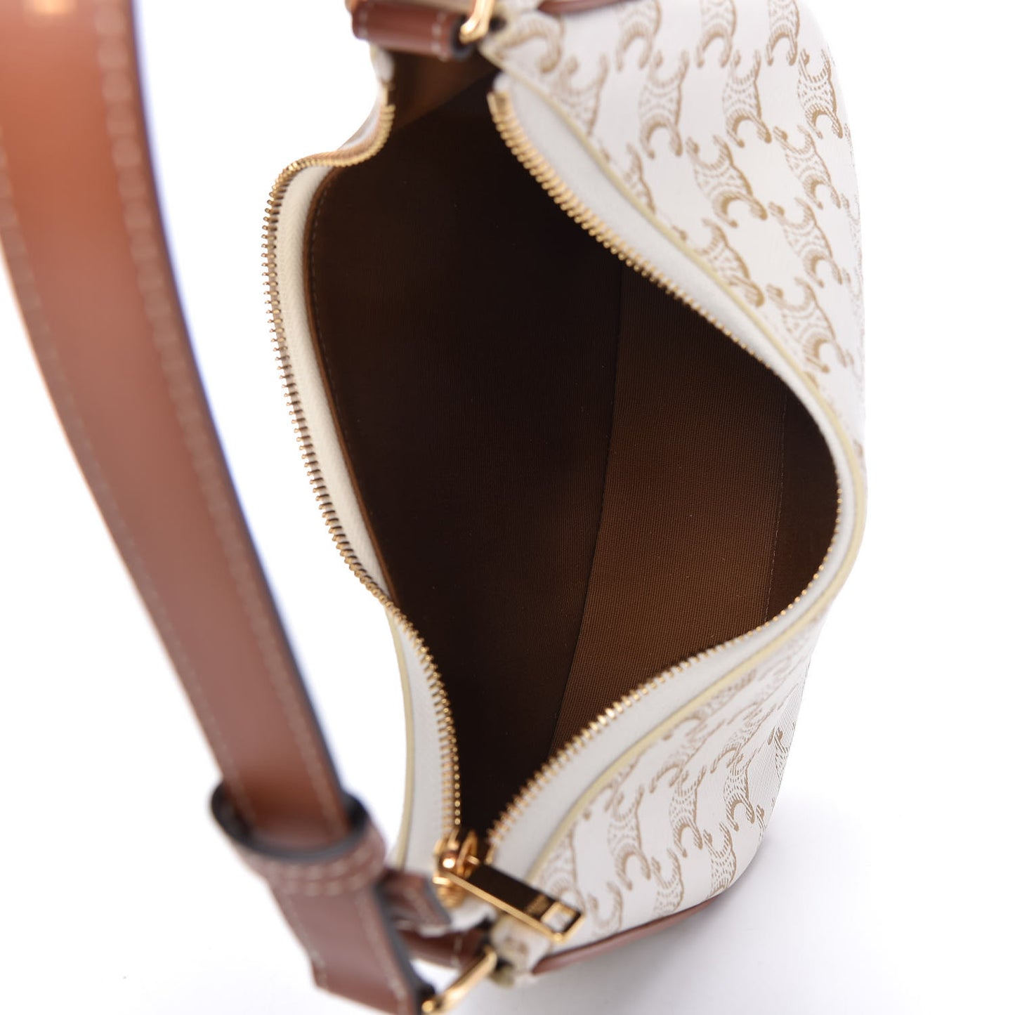 Canvas Calfskin Ava Triomphe Shoulder Bag White
