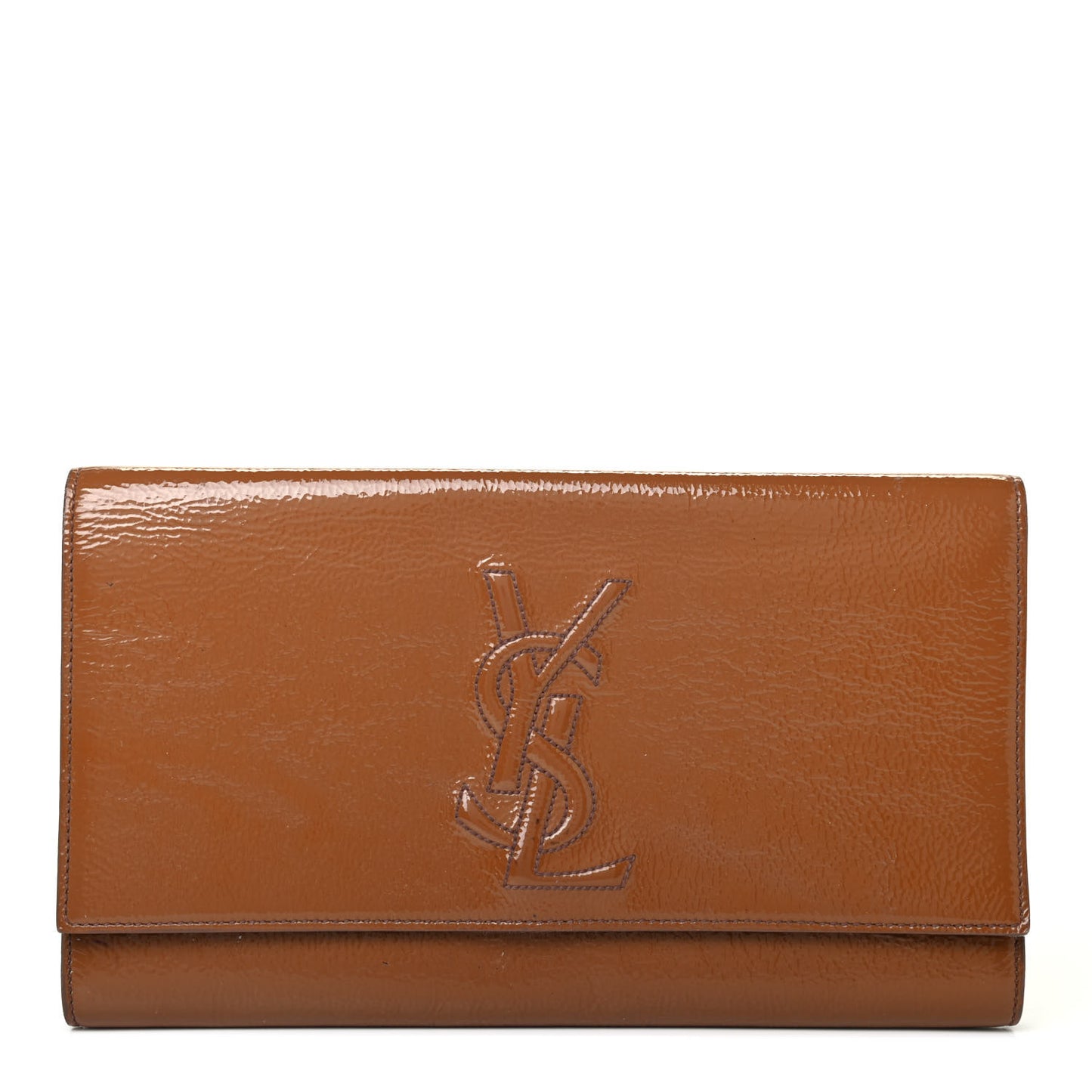 Textured Patent Calfskin Monogram Large Belle De Jour Clutch Tobacco