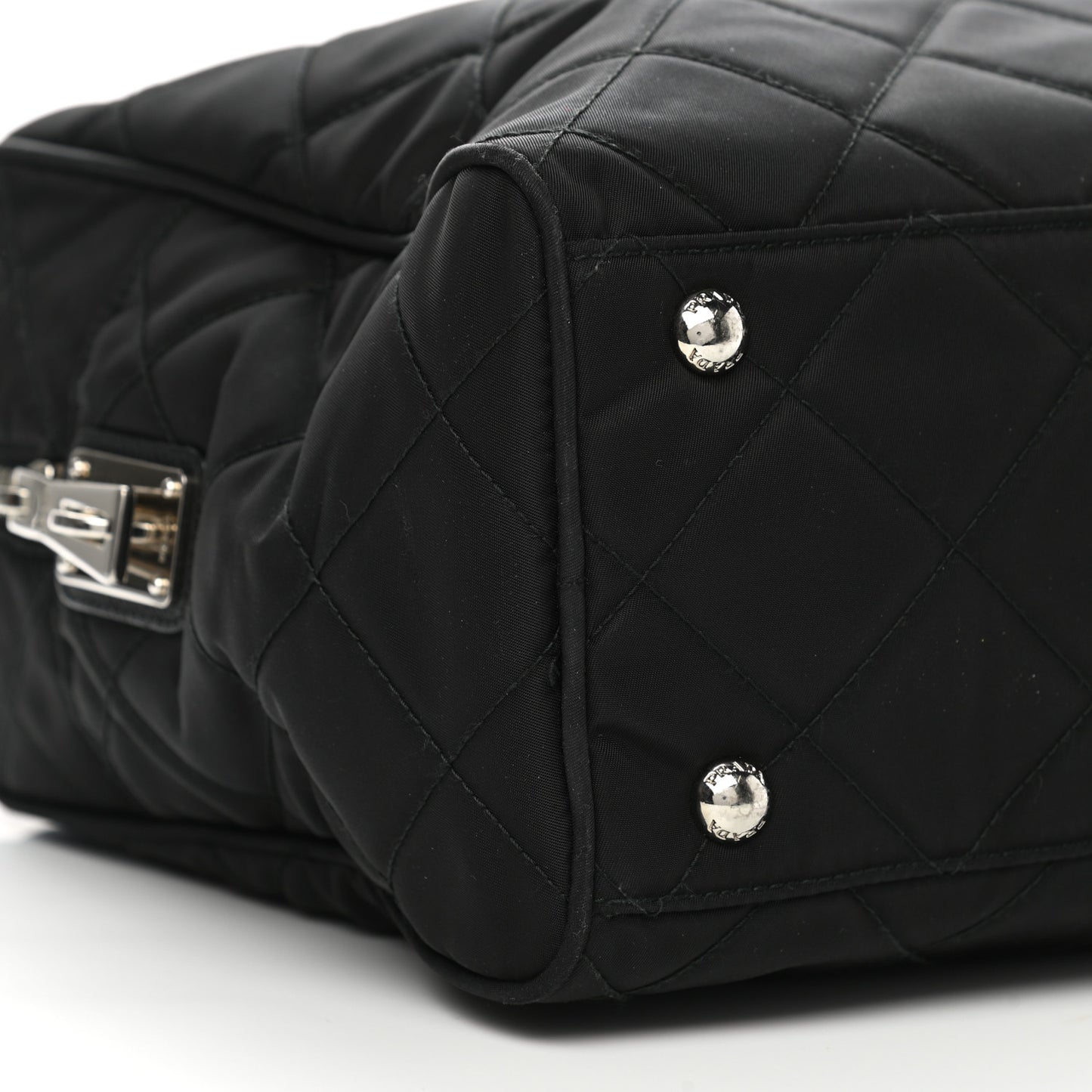 Nylon Tessuto Impuntu Quilted Large Shoulder Bag Black