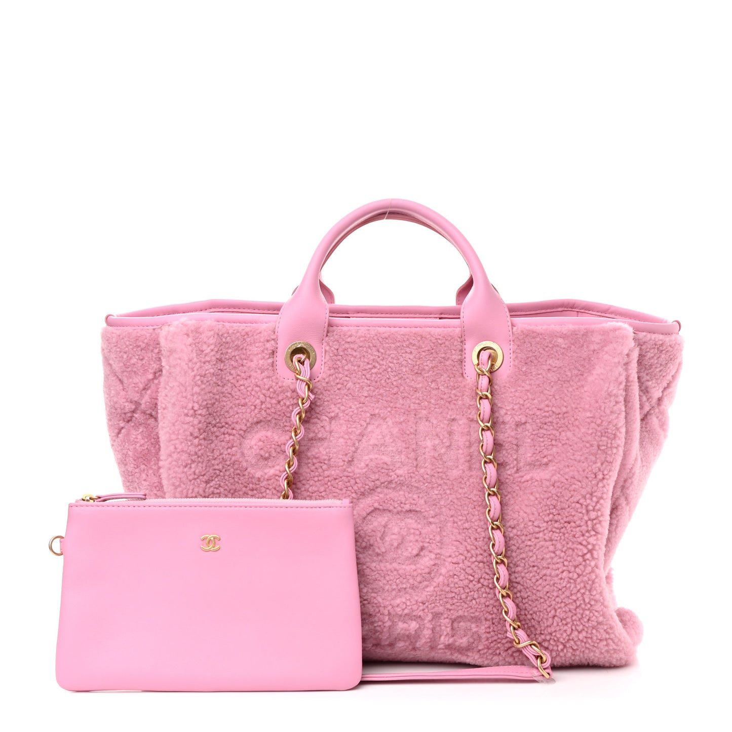 Shearling Lambskin Medium Deauville Tote Pink