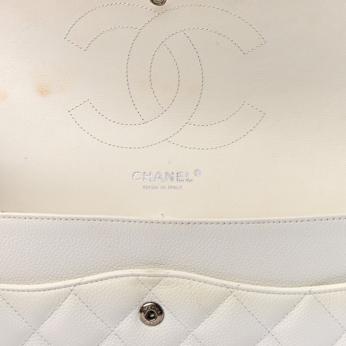 Caviar Quilted Jumbo Double Flap White
