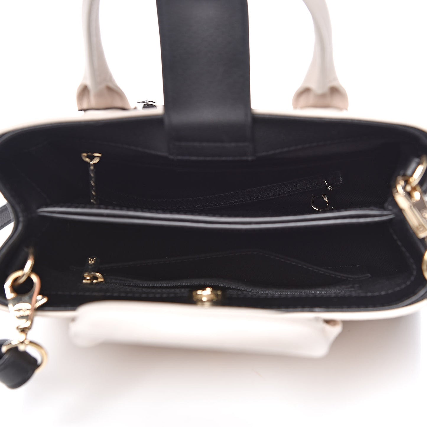Grained Calfskin Mini Bi-Color Neo Executive Shopper Tote Beige Black