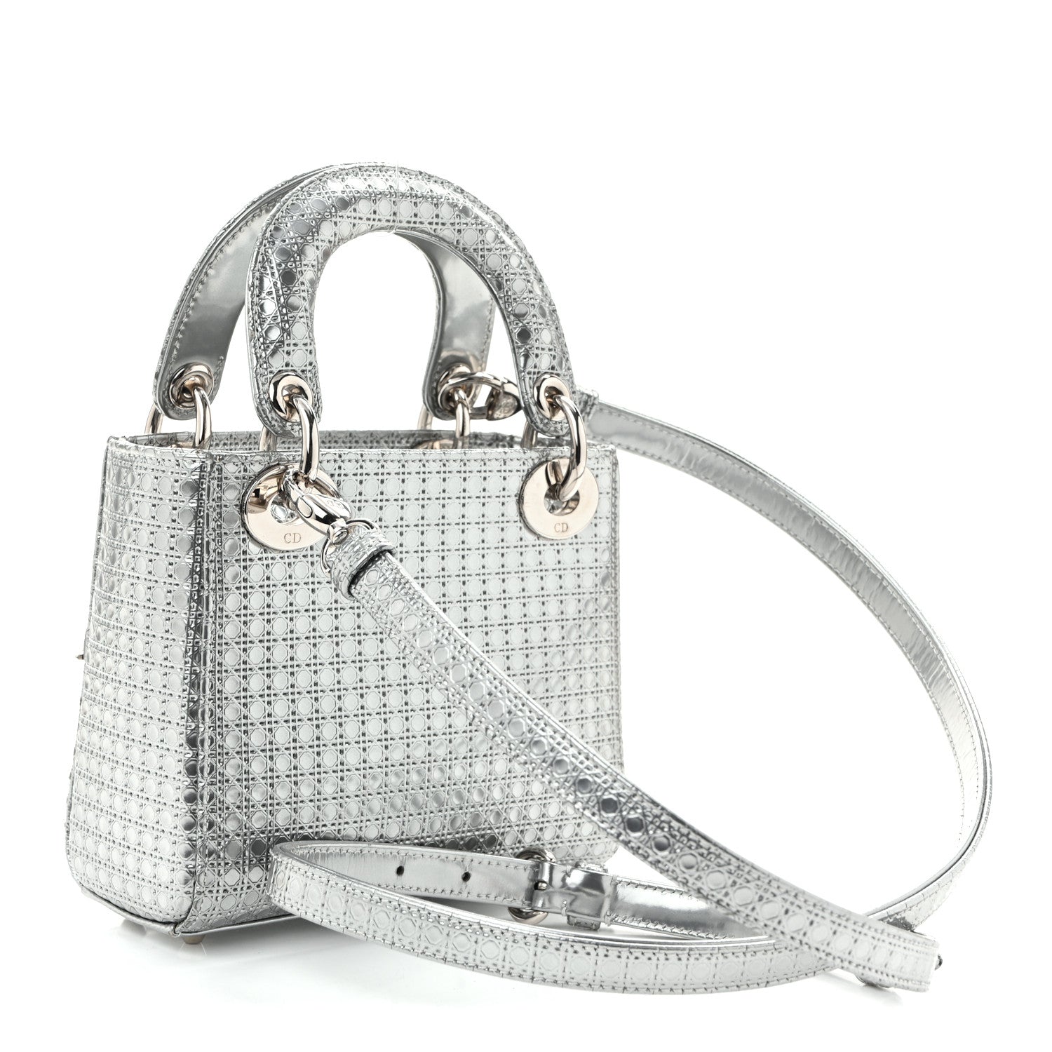 Christian Dior Metallic Patent Micro-Cannage Mini Lady Dior Silver 3 of 11