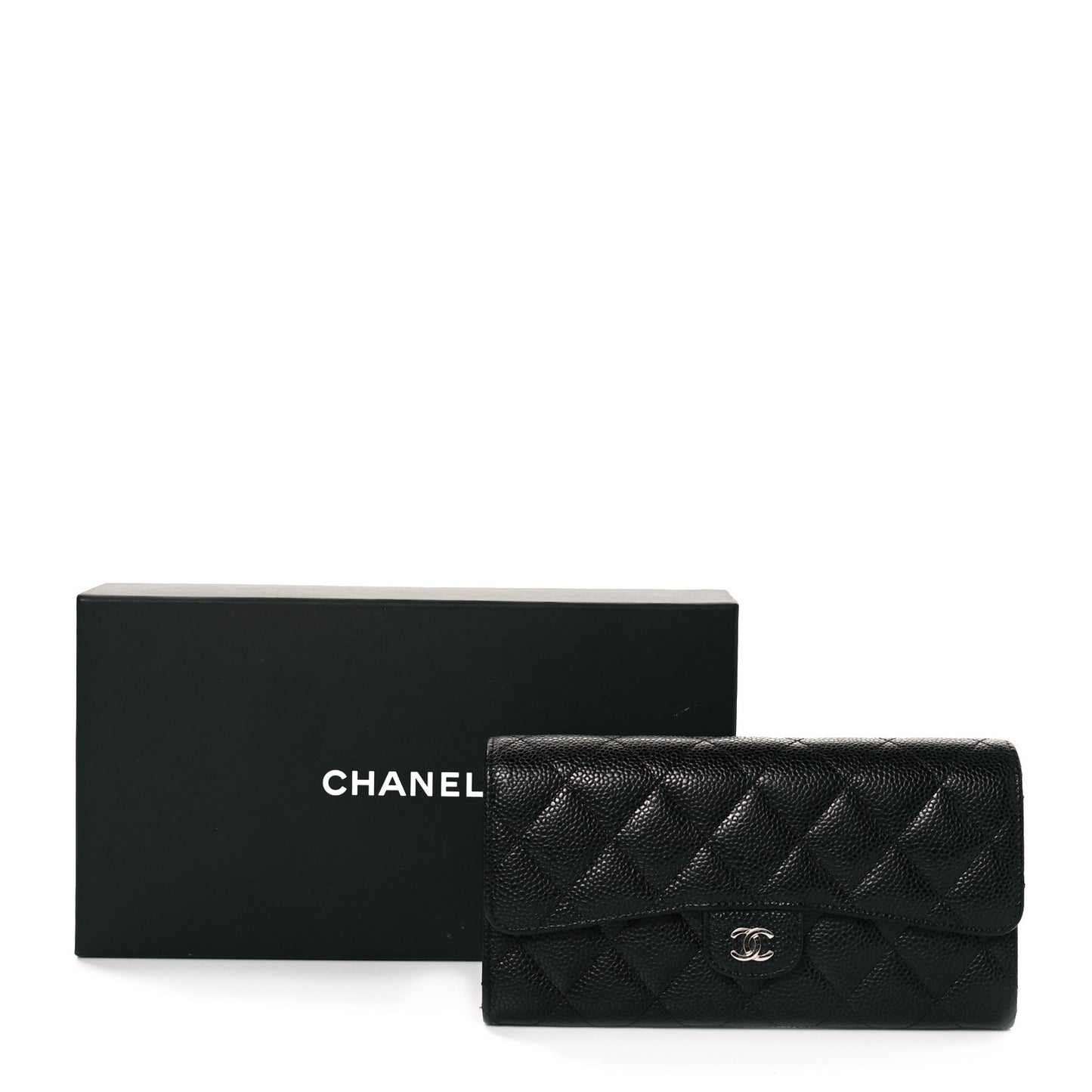 Caviar Quilted Large Flap Wallet Black