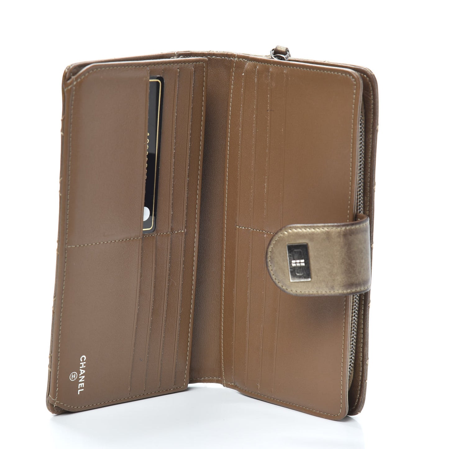 Metallic Aged Calfskin Stitched Reissue Flap Wallet Bronze