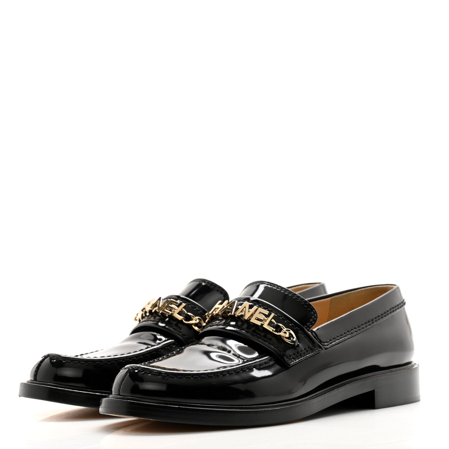 Chanel Shiny Calfskin Logo Loafers 39 Black 3 of 12