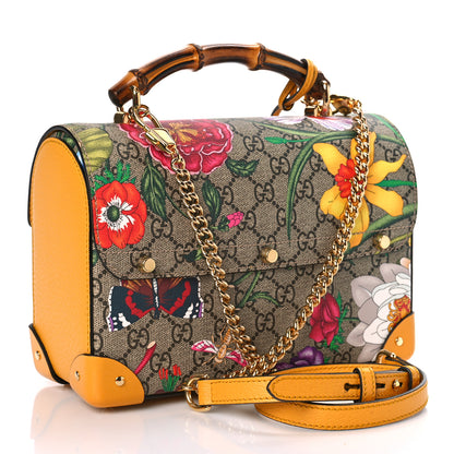 Gucci GG Supreme Monogram Flora Small Padlock Bamboo Shoulder Bag Beige Multicolor Crop 3 of 9