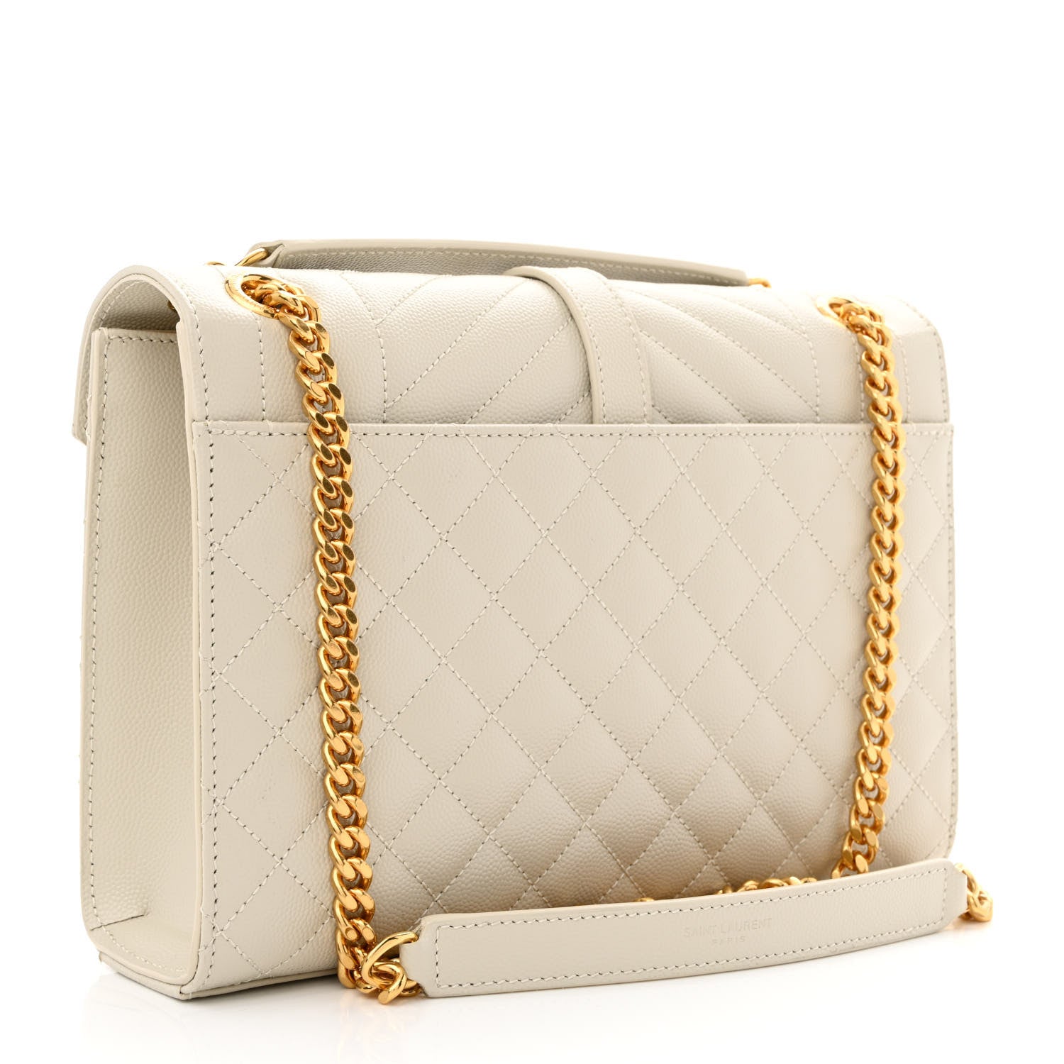 Saint Laurent Grain De Poudre Textured Mixed Matelasse Medium Triquilt Monogram Satchel White 3 of 11