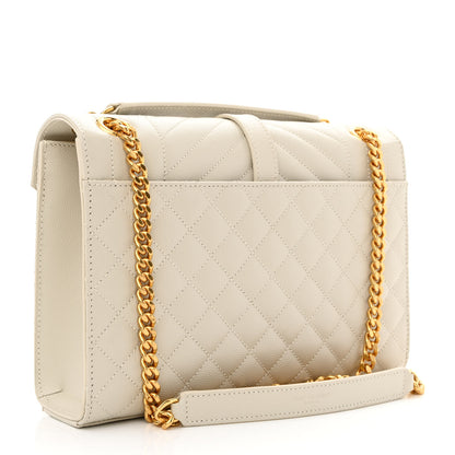 Saint Laurent Grain De Poudre Textured Mixed Matelasse Medium Triquilt Monogram Satchel White 3 of 11