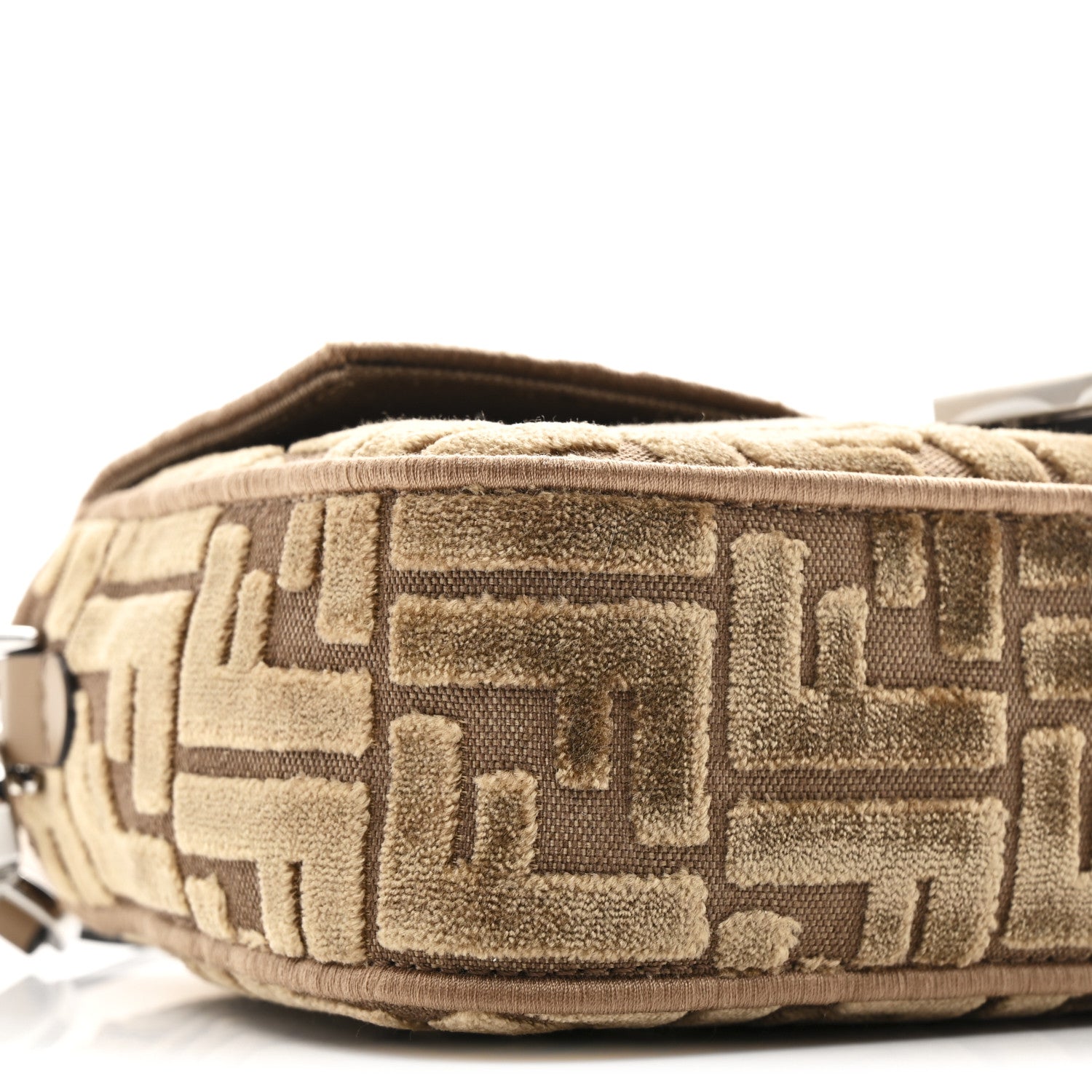 Fendi Velvet Jacquard Crystal FF Baguette Cappuccino 1826269