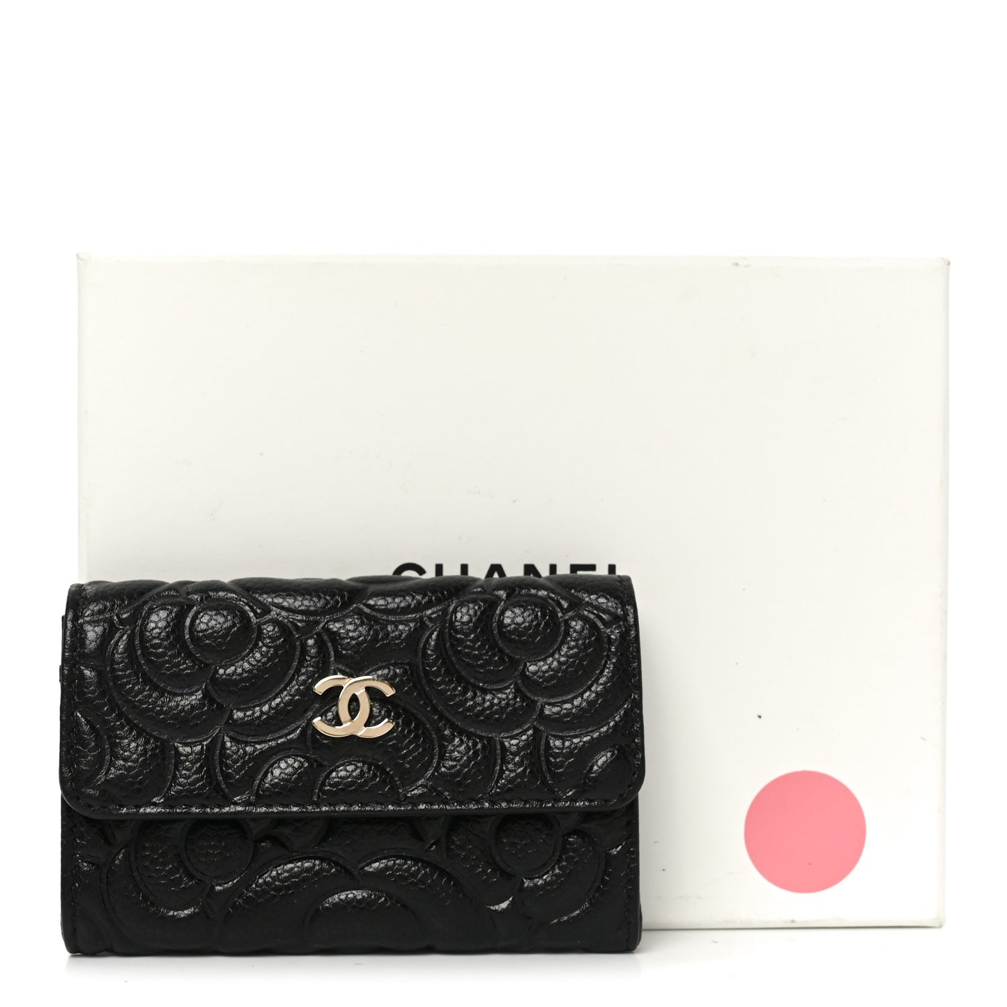 Caviar Camellia Embossed Card Holder Wallet Black