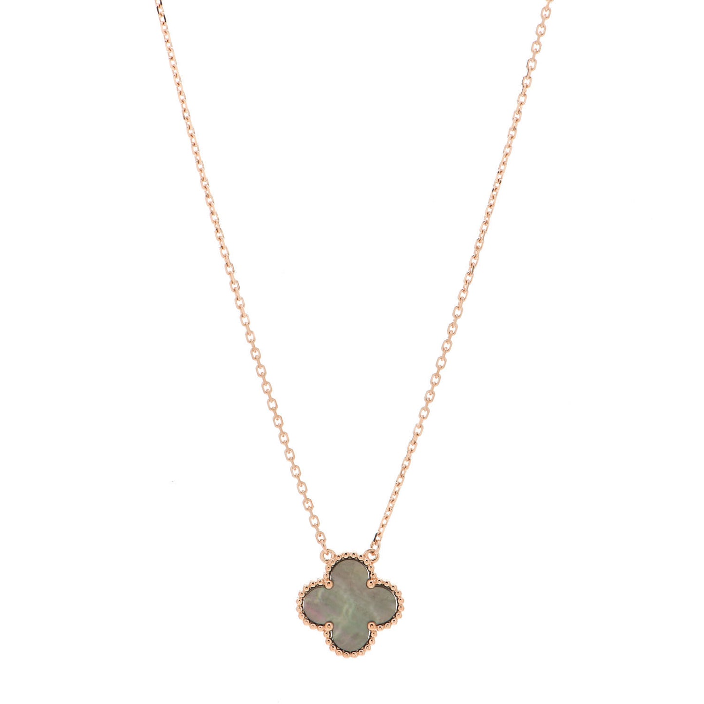 18K Rose Gold Gray Mother of Pearl Vintage Alhambra Pendant Necklace