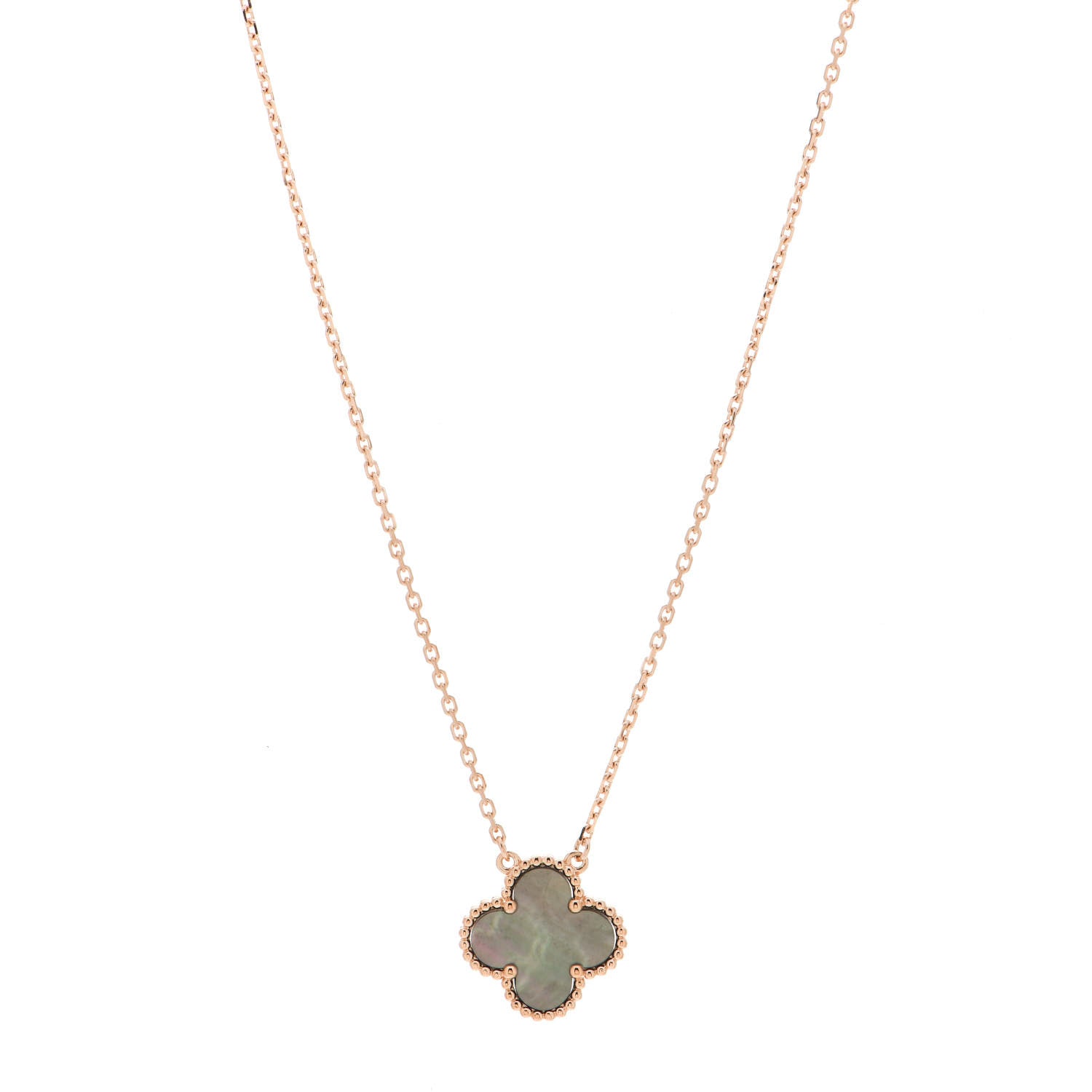 Van Cleef & Arpels 18K Rose Gold Gray Mother of Pearl Vintage Alhambra Pendant Necklace 1 of 4