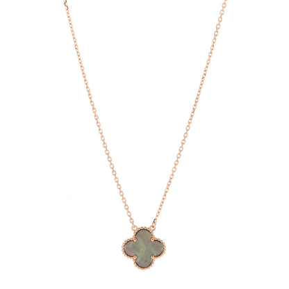 Van Cleef & Arpels 18K Rose Gold Gray Mother of Pearl Vintage Alhambra Pendant Necklace 1 of 4