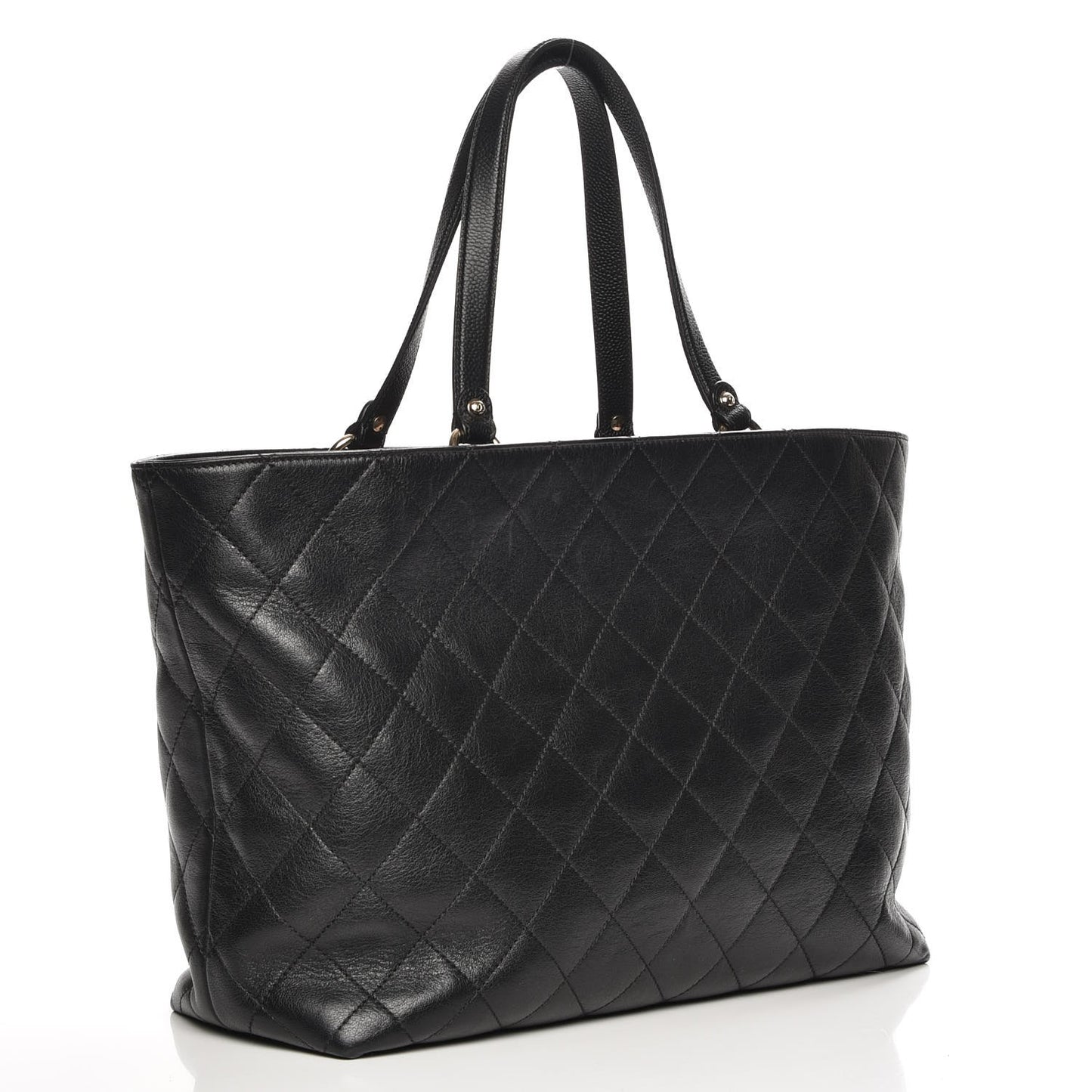 Calfskin Caviar Quilted Large Shopping Tote Black