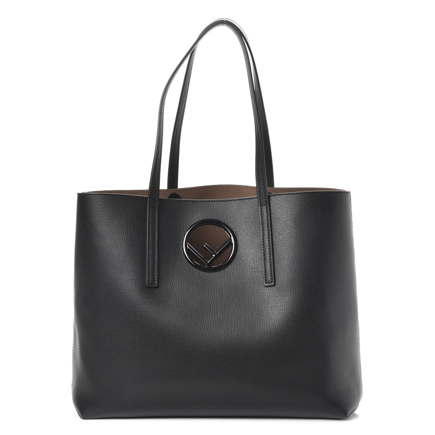 Vitello Vienna Enamel F is Fendi Shopping Tote Black Taupe