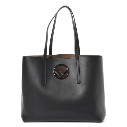 Fendi Vitello Vienna Enamel F is Fendi Shopping Tote Black Taupe 1 of 10