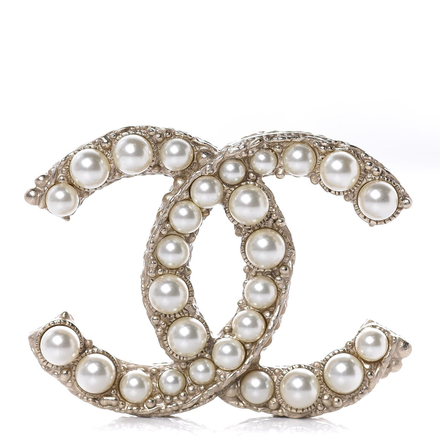 Metal Pearl Studded CC Brooch Gold