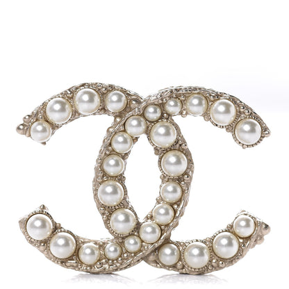 Chanel Metal Pearl Studded CC Brooch Gold 1 of 5