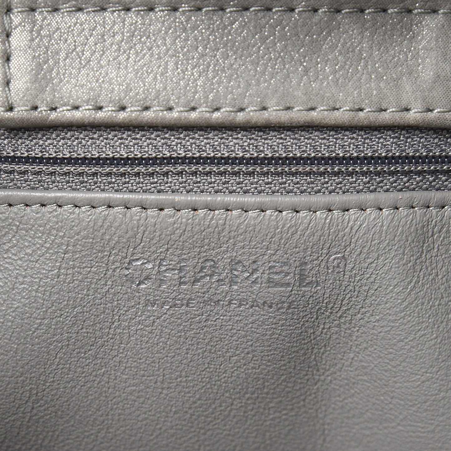 Iridescent Calfskin CC North South Large Shopping Tote Silver